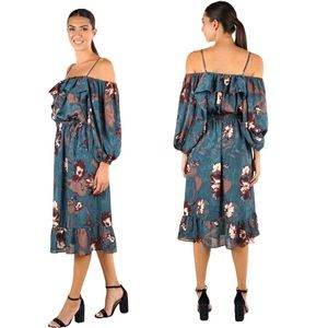 Love Stitch Teal Floral Midi Dress